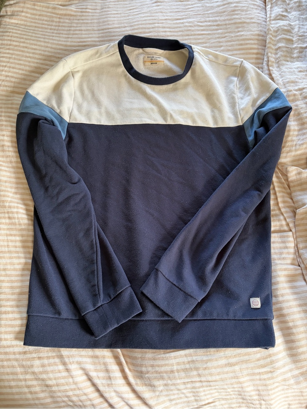 Marine Layer Men’s Colorblocked Crewneck — Navy, White & Light Blue